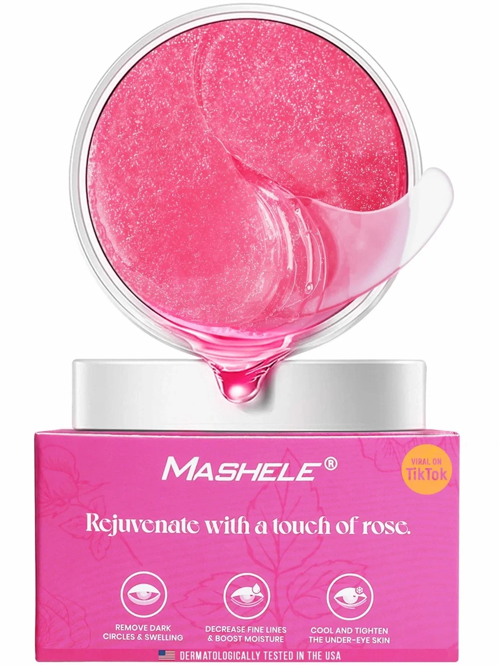 New 60 pcs Mashele Rose Eye Patches - Pink Hydrogel Under-Eye Patches Masks